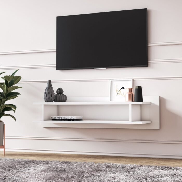 Meuble TV OSCARO suspendu flottant Blanc 120 cm