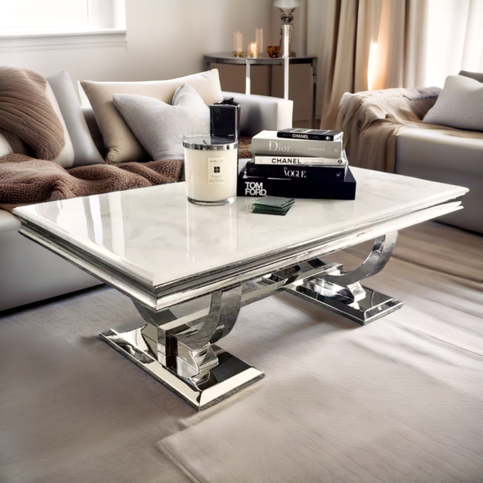 Table Basse Chrome Marbre Blanc 120x70x45 cm - Meublei