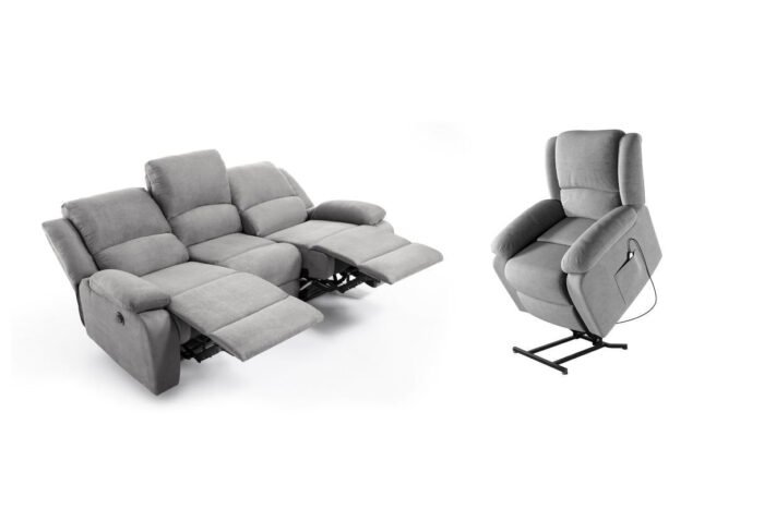 Ensemble canapé 9121 relax électrique 3 places + fauteuil releveur en microfibre - Meublei