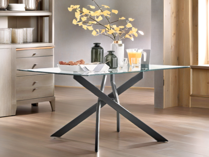 Table à Manger rectangulaire verre trempé avec pieds argentés - Meublei