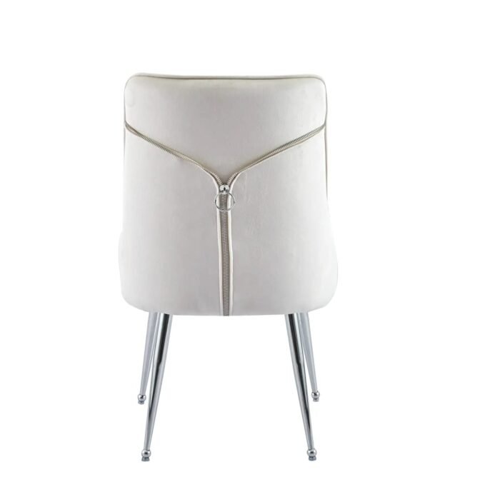 Chaise Diva En Velours Beige Et Pieds Argentés (lot De 2 Chaises)