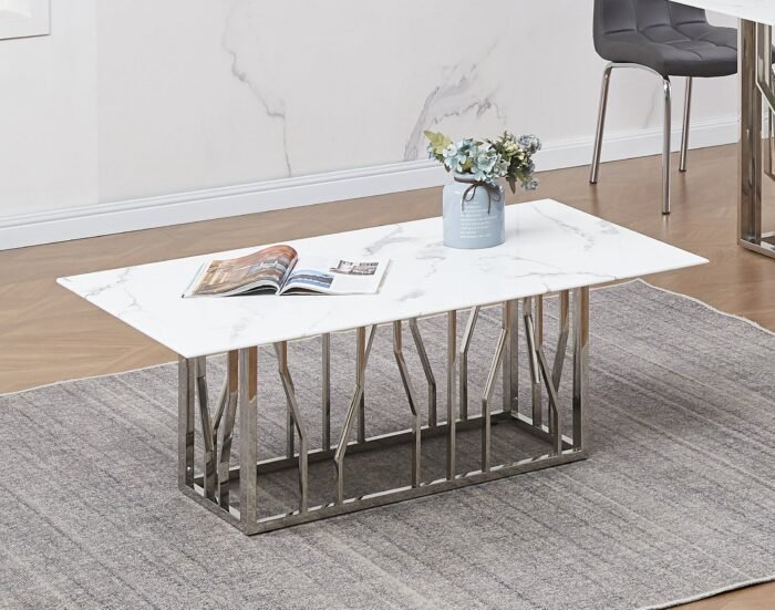 Table Basse véritable plateau marbre couleur blanc pieds dorée , argentée - Meublei