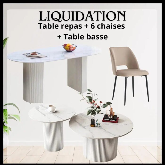 Ensemble de Mobilier Contemporain : Table Basse Gigogne DIANA, Table à Manger ANNA et Chaise velours AVA - Meublei