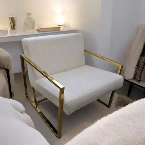Fauteuil Élégant en Tissu Bouclette avec Structure Métal Noir – Style Minimaliste et Confortable" (Copy) - Meublei