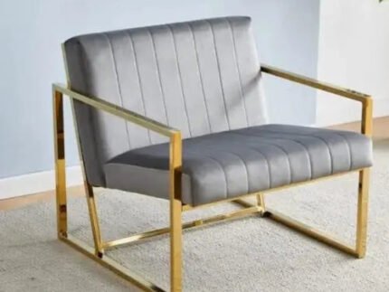 Fauteuil Élégant en velours gris avec Structure Métal doré – Style Minimaliste et Confortable - Meublei