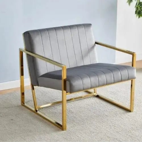 Fauteuil Élégant en velours gris avec Structure Métal doré – Style Minimaliste et Confortable - Meublei