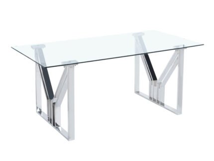 Table à manger CÉLINE verre trempé transparent pieds argentés