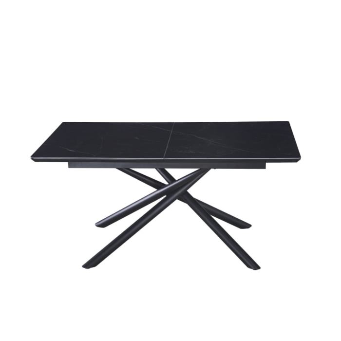 Table à manger Véritable plateau marbre noir extensible pieds noirs - Meublei