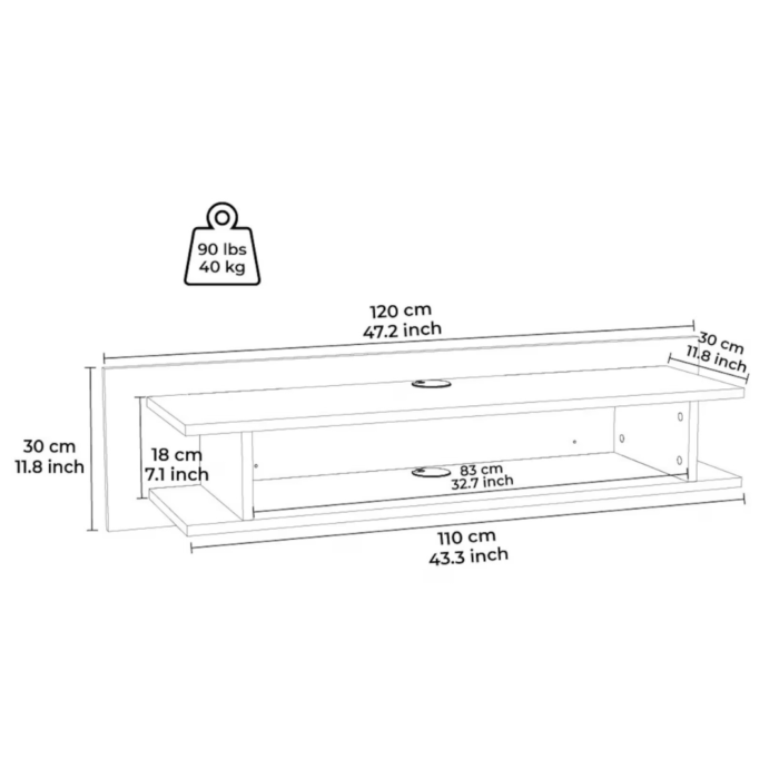 Meuble TV OSCARO suspendu flottant Blanc 120 cm - Meublei