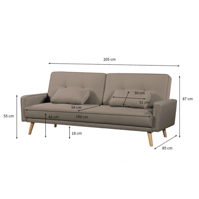 Canapé droit DIANA  avec 3 places scandinave convertible en tissu - Meublei