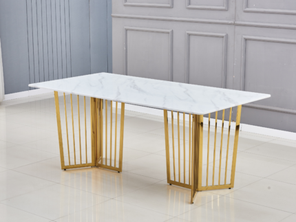 Table a manger PAPILLON en marbre blanc et pieds en acier inoxydable - Meublei