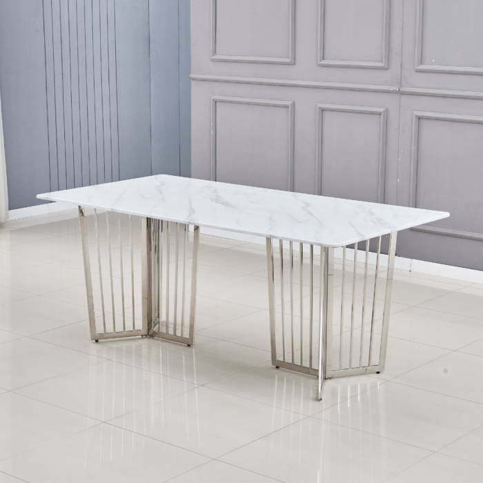 Table a manger PAPILLON en marbre blanc et pieds en acier inoxydable - Meublei