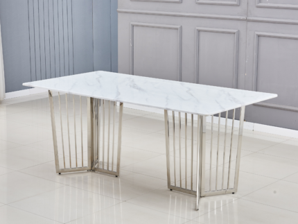 Table a manger PAPILLON en marbre blanc et pieds en acier inoxydable - Meublei