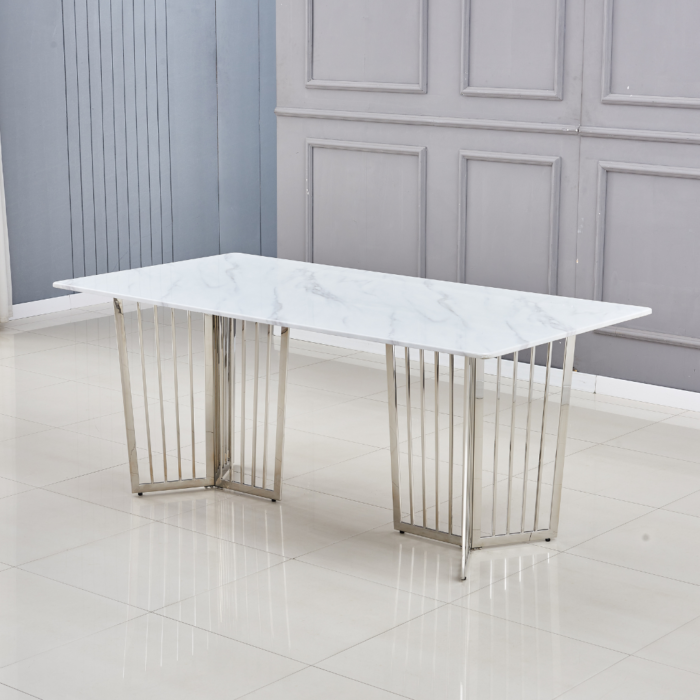 Table a manger PAPILLON en marbre blanc et pieds en acier inoxydable - Meublei