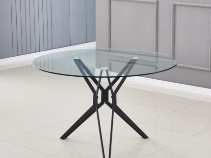 Table a manger en verre trempé et pieds en acier inoxydable - Meublei