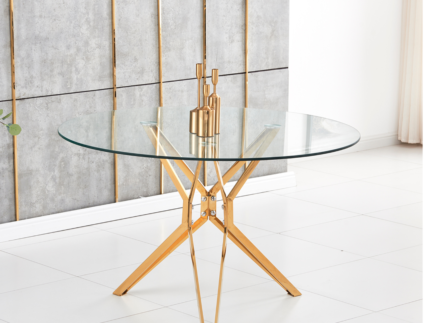 Table a manger en verre trempé et pieds en acier inoxydable - Meublei
