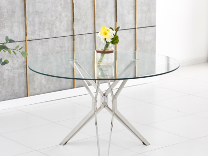 Table a manger en verre trempé et pieds en acier inoxydable - Meublei