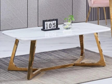 Table Basse en marbre blanc et pieds en acier inoxydable - Meublei