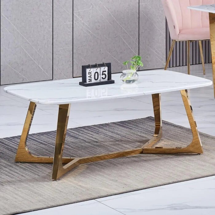 Table Basse en marbre blanc et pieds en acier inoxydable - Meublei