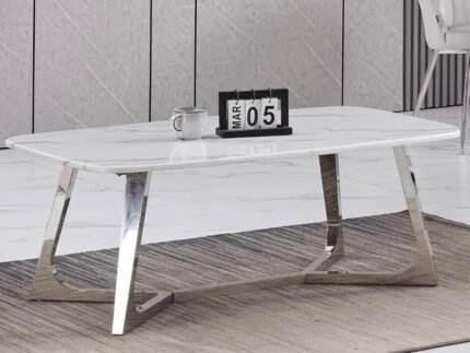 Table Basse en marbre blanc et pieds en acier inoxydable - Meublei