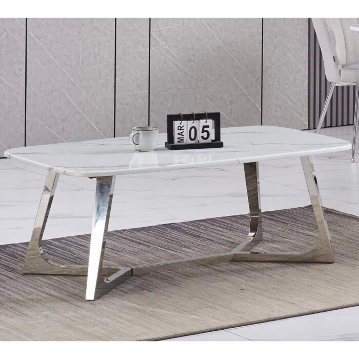 Table Basse en marbre blanc et pieds en acier inoxydable - Meublei