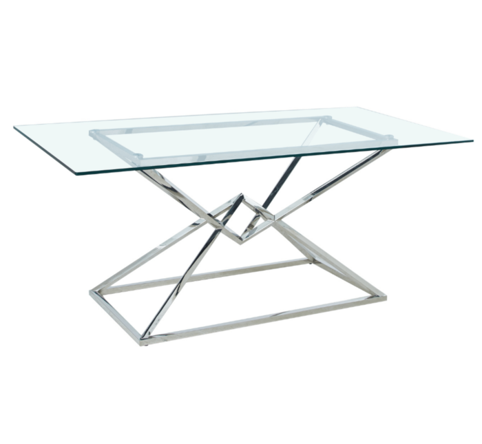 Table à Manger Pyra Transparent et Pieds argentés en acier inoxydable - Meublei