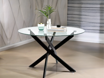 Table à Manger rectangulaire verre trempé avec pieds argentés - Meublei