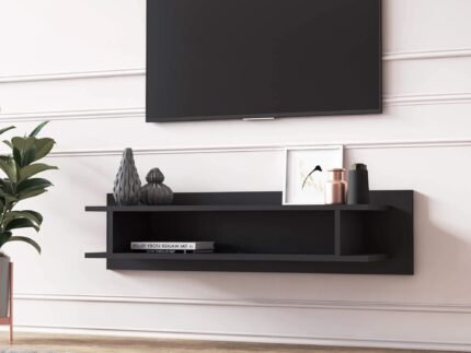 Meuble TV Suspendu OSCARO en bois couleur noir 120 cm avec rangement