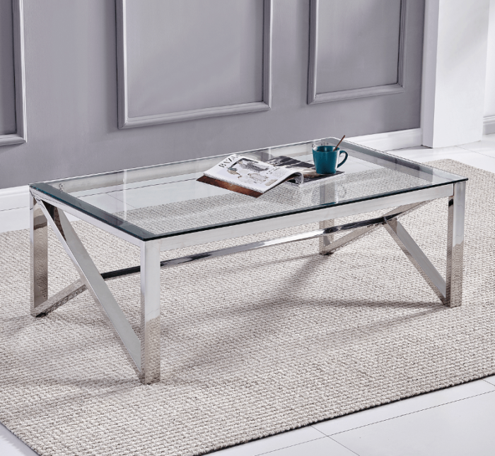 Table Basse plateau en verre trempé transparent argentés en acier inoxydable (Copie)