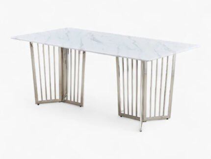 Table a manger PAPILLON en marbre blanc et pieds en acier inoxydable