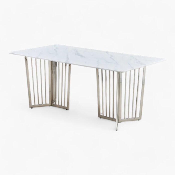 Table a manger PAPILLON en marbre blanc et pieds en acier inoxydable