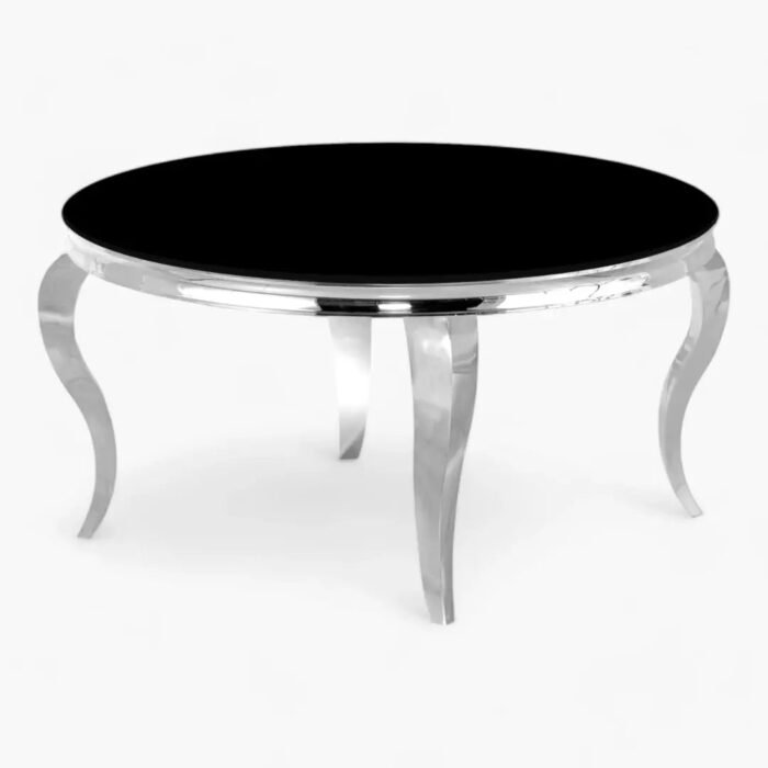 Table Basse Ronde, Marbre Blanc, noir, Métal doré, argenté