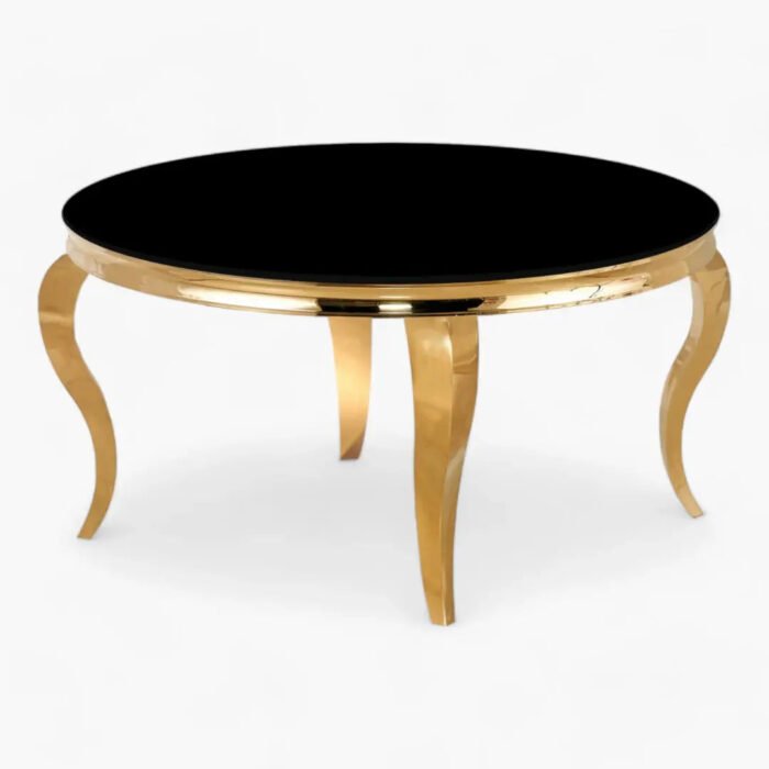 Table Basse Ronde, Marbre Blanc, noir, Métal doré, argenté - Meublei