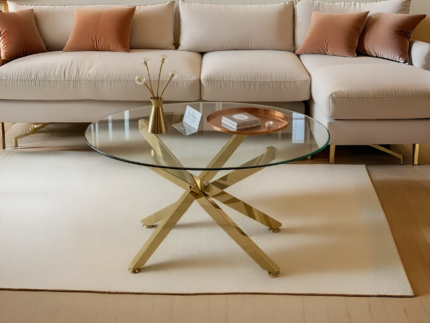 Table Basse ronde verre transparent structure dorée 80x80x40 cm - Meublei