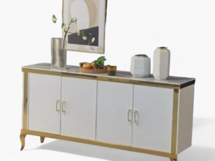 Buffet style baroque en marbre couleur blanc doré - Meublei