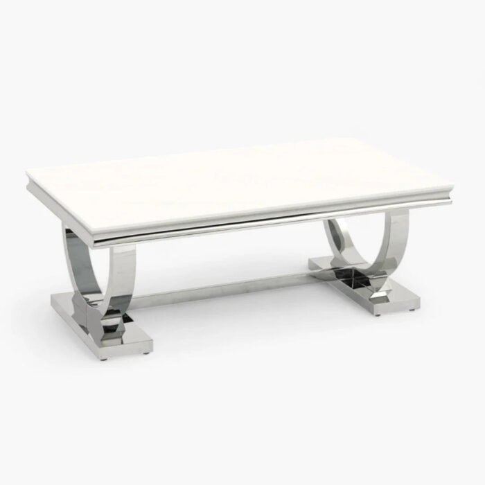 Table Basse Chrome Marbre Blanc 120x70x45 cm - Meublei