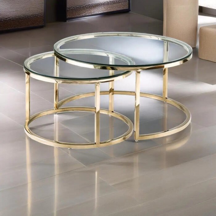 Table Basse ronde en verre trempé transparent dorée - Meublei