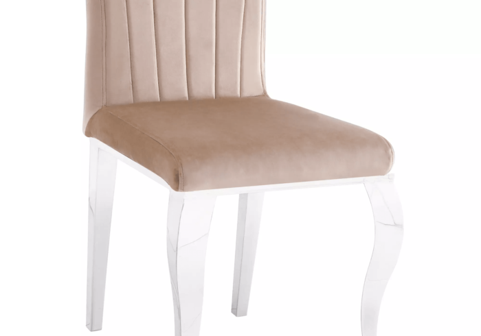 Lot de 6 chaises ENORA en velours gris et pieds argentés – Beige