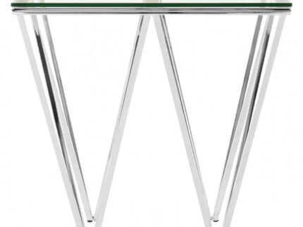 Table d'appoint design en acier inoxydable poli argenté et plateau en verre trempé transparent L. 55 x P. 55 x H. 52 cm collection VERONA