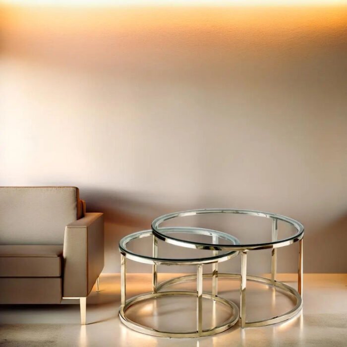 Table Basse ronde en verre trempé transparent dorée - Meublei