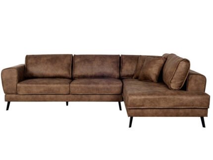 Canapé d'angle ISABELLA convertible avec 2 coffres pieds métal noir en tissu style industriel - Meublei