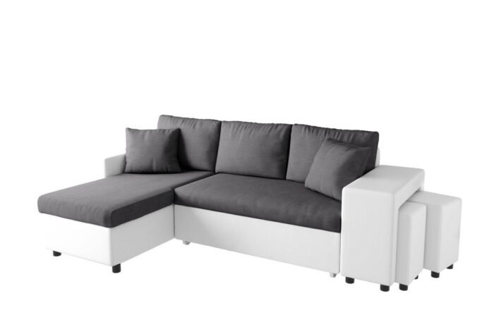 Canapé d'angle MARINA PLUS réversible convertible avec coffre et 2 poufs en microfibre et simili - Meublei