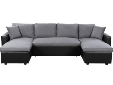 Canapé panoramique MARINA U convertible avec 2 coffres en microfibre et simili - Meublei