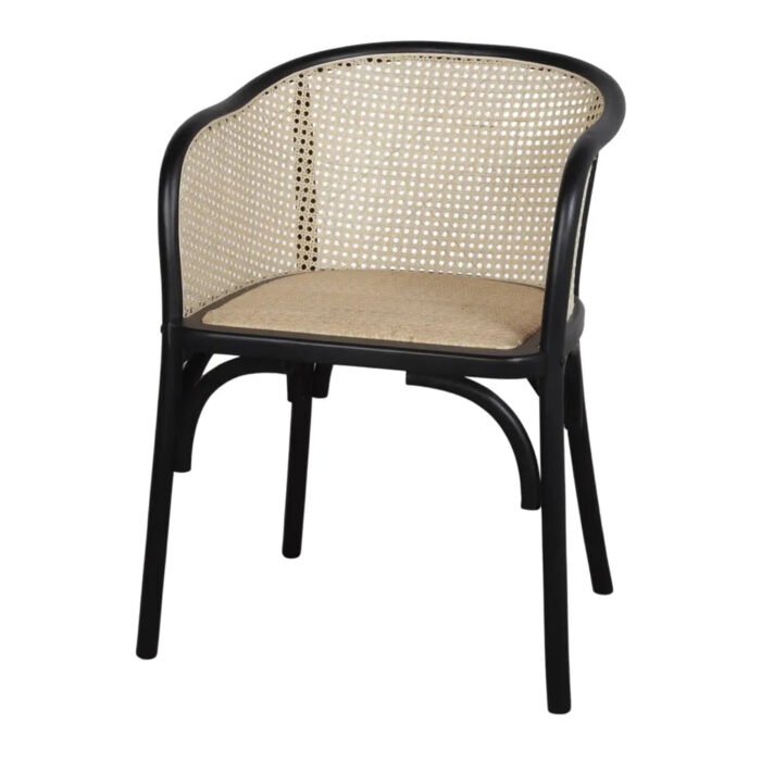 Chaise avec Accoudoirs en Bois de Bouleau et Rotin Naturel: Élégance Vintage pour Votre Espace