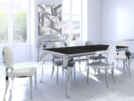 Table chromé noir 4 chaises blanc BAROQUE