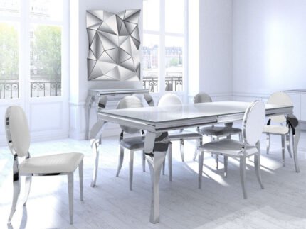 Table repas 4 chaises chromé blanc BAROQUE