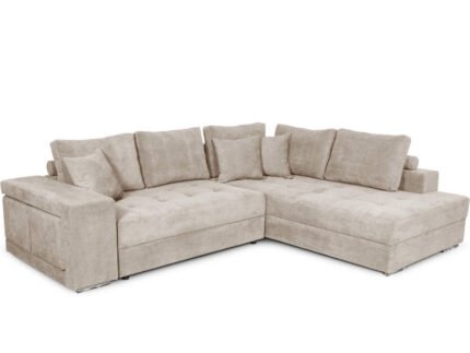 Canapé d'angle TINA convertible avec 2 poufs et coffre en tissu - Meublei