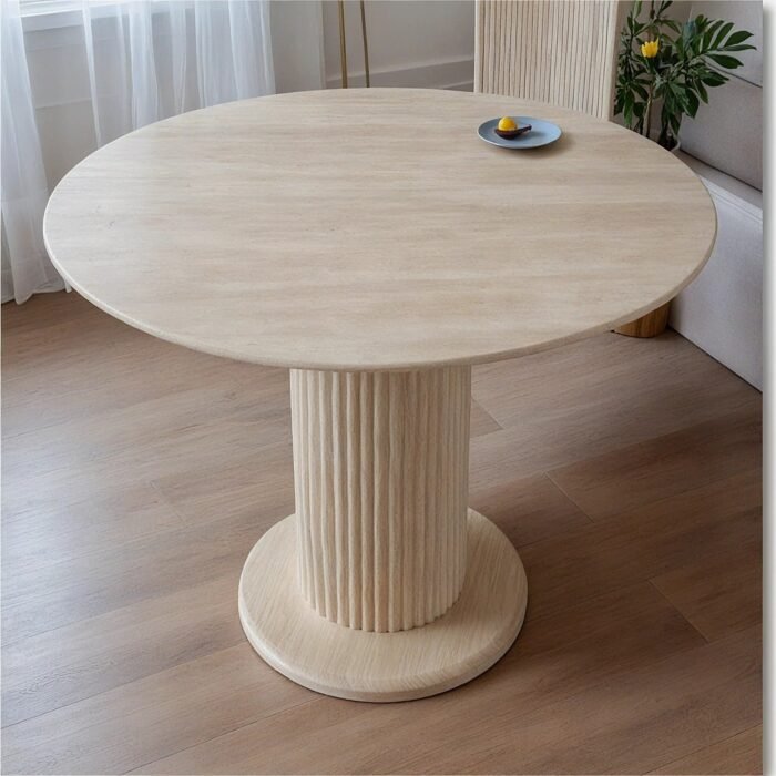 Table à manger ronde en bois effet travertin - Meublei