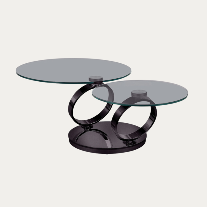 Table Basse ronde en verre transparent et métal noir - Meublei