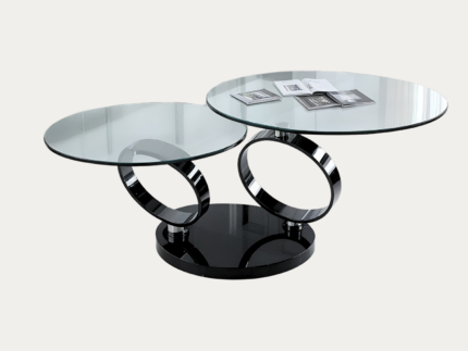 Table Basse ronde en verre transparent et métal noir - Meublei
